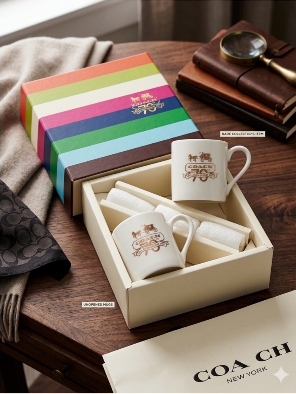 Coach 70th Anniversary Signature Gift Box Mug Set NIB